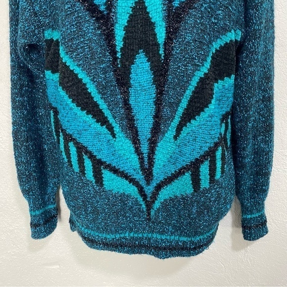 VINTAGE 80s BELDOCH POPPER Metallic Chunky Knit Pullover Sweater Holiday Medium - Picture 3 of 6